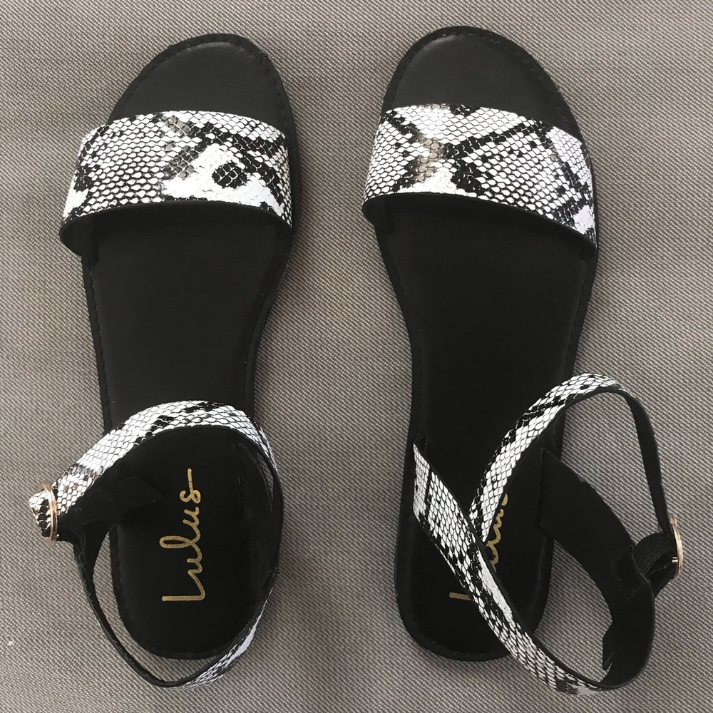 Lulu's Hearts and Hashtags Black Snake Sandals